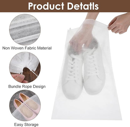 200 Pcs Travel Shoe Bag, Non-Woven Dust Bags for Handbags, Purses, Clear Drawstring Bags, Portable Breathable Shoe Storage Bag, 15 x 12.6 Inch