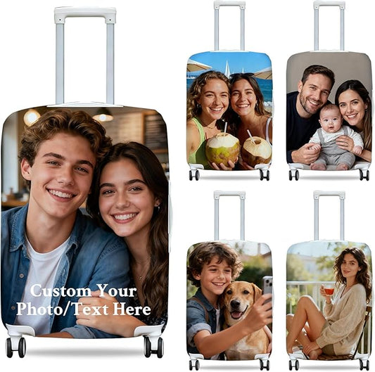 Custom Luggage Cover Personalized Photo Suitcase Protector - Add Your Photo, Name & Text, Double-Sided Design, Elastic & Washable Suitcase Protector Cover
