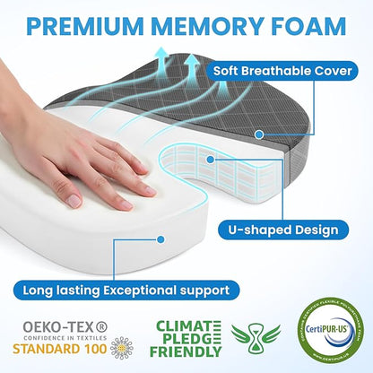 TushGuard Office/Car Seat Cushion, Non-Slip Sciatica & Back Coccyx Tailbone Pain Relief Chair Pad, Memory Foam Butt Pillow for Computer Desk, Wheelchair, Driving (Black&Grey)