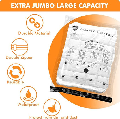 10 Pack Vacuum Storage Bags (5 x Large, 5 x Medium), Space Saver Sealer Compression Bags with Travel Hand Pump for Blankets, Comforters, Pillows, Clothes Storage