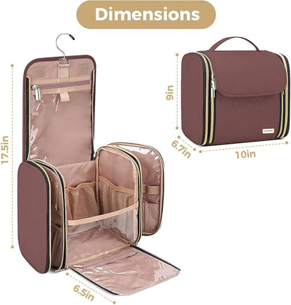 Hanging Toiletry Bag & Makeup Bag for Women with Jewelry Organizer - TSA Approved Large Capacity Travel Cosmetic Organizer, Waterproof Shower Essentials Case with Transparent Pockets