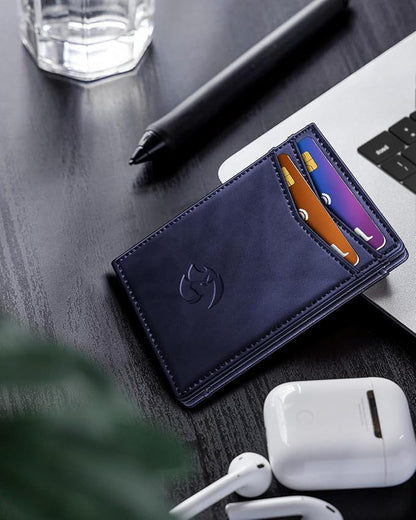 Magnetic Closure Slim Wallet with Money Clip Gift Boxed,Genuine Leather Front Pocket Wallet for Men, 3.9"x 2.11", RFID Blocking
