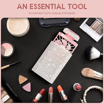 LIGHTDESIRE DIY Bling Crystal Rhinestones Handheld Fan, Mini Personal Cooler, Cooling Small Fans Rechargeable 3 Speeds Mode with Crystal Rhinestones Sticker Sheet(Pink Fan with DIY Diamon)- V1