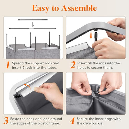 Lifewit 145L Laundry Basket with Lid, Large Laundry Hamper with Plastic Handles and Removable Bag, Foldable Tall Dirty Clothes Hampers for Laundry for Laundry Room, Bedroom, Bathroom, Dorm, Light Gray