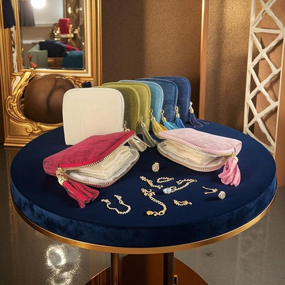 Small Travel Jewelry Case, Soft Velvet Organizer Pouch for Bangle, Bracelets, Large Earrings, Beaded necklace, Anti-Scratch & Portable Jewelry Bag Holder for Travel & Everyday Use (Ivory White)