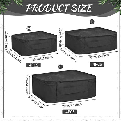 Silkfly 12 Pcs Packing Cubes for Suitcase Travel Luggage Bags Bulk Mesh Organizer Set for Hiking Camping Backpacking Clothes Accessories (Black,XL, L, M Size)