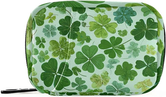 Green Nature St Patrick Clovers Travel Pill Organizer Case Box Container Weekly Portable Vitamin Medicine Holder Storage Bag with Zipper Removable
