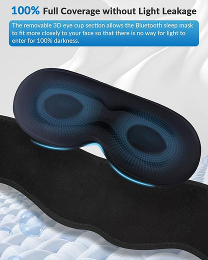 Bluetooth Sleep Mask with Removable 3D Contoured, 100% Blackout Eye Mask for Sleeping, Sleeping Headphones with Ultra-Thin Stereo Speakers, Perfect Tech Gifts for Men/Women/Insomniacs