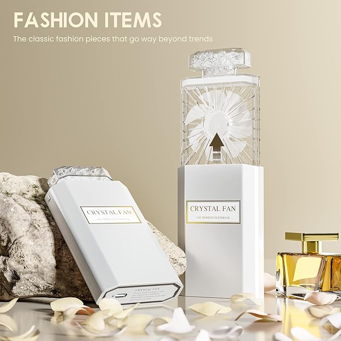 LIGHTDESIRE Handheld Fan with Crystal Stones, Mini Personal Fan Quiet Retractable, Cooling Portable Fan Rechargeable 3 Speeds Mode, Lady Small Fans for Desk Travel Makeup, Best Gifts for Women(White)