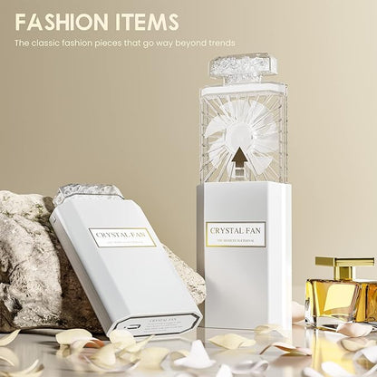 LIGHTDESIRE Handheld Fan with Crystal Stones, Mini Personal Fan Quiet Retractable, Cooling Portable Fan Rechargeable 3 Speeds Mode, Lady Small Fans for Desk Travel Makeup, Best Gifts for Women(White)