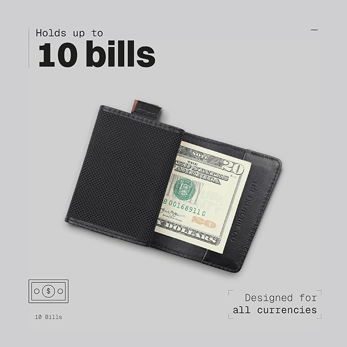 The Frenchie Co. - Speed Wallet - Mini - Ultra-slim RFID-blocking card holder with quick-access pull tab - Minimalist front-pocket wallet in ballistic nylon and full-grain Italian leather