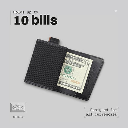 The Frenchie Co. - Speed Wallet - Mini - Ultra-slim RFID-blocking card holder with quick-access pull tab - Minimalist front-pocket wallet in ballistic nylon and full-grain Italian leather