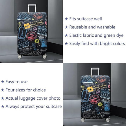 fancyfree Luggage Cover Washable Suitcase Protector Anti-scratch Suitcase cover (Colorful Landmarks, M(22"-24" luggage))