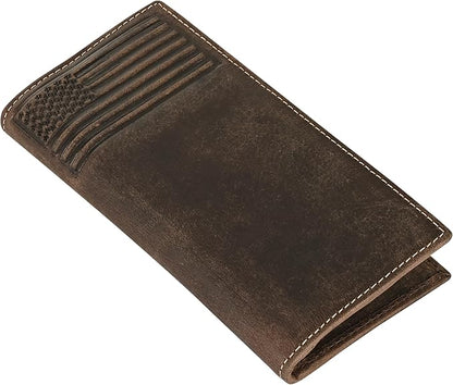 ELIZO Leather Long Wallet for Men Western Wallet Rodeo Mens Wallet Flat Bifold Wallets for Men Biker Billfold Wallet for Men Cowboy Wallet RFID Wallet for Men with Credit Card Holder