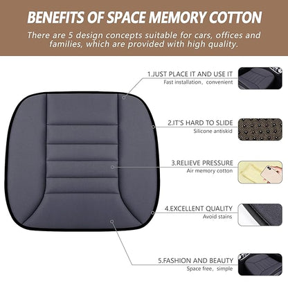 MYFAMIREA Car Seat Cushion Pad 1.2" Thick Comfort Seat Protector for Car Driver Seat Office Chair Home Use Memory Foam Seat Cushion with Non Slip Bottom, 20'' x 18.5'', Dark Gray