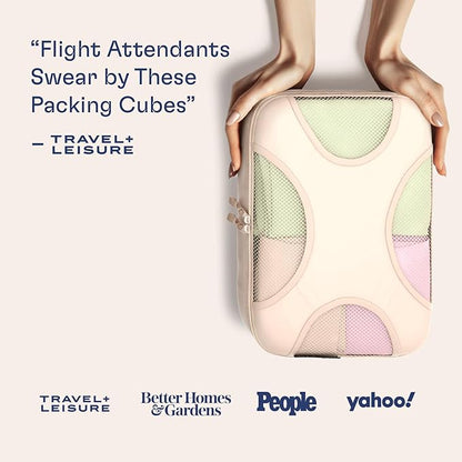 Shacke Premium 5 Packing Cubes Set - Lightweight Mesh Travel Luggage Organizers with Laundry Bag, 5-Piece Suitcase Storage System (Cream)