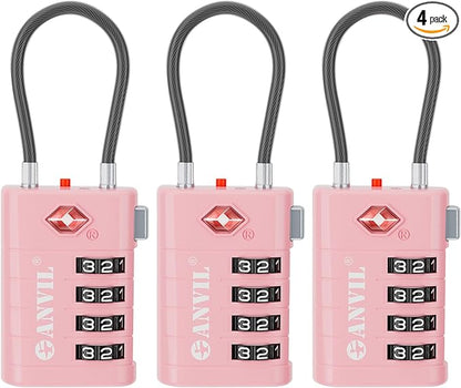 ANVIL 4 Digit Luggage Locks, TSA Locks for Luggage, Advanced TSA008 core, Alert Indicator for Your Travel Lock, Suitcase Lock. (3, Pink)