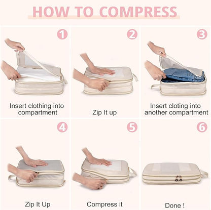 Expandable Double-Sided Compression Packing Cube，3 Set Lightweight Double Deck Organizer Bag Carry on Luggage Backpack Suitcases，Women Travel Accessories for Separate Clean and Dirty Clothes