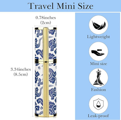 LUEXBOX Portable Perfume Bottle for Travel, Mini Refillable Perfume Dispenser, 5ml Faux Leather Leak Proof Perfume Atomizers, Blue and White Bottles Sprayer for Pocket Perfume (Blue Cloud)