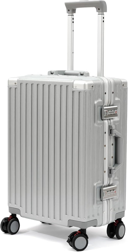 26 Inch Checked Luggage with Spinner Wheels, No Zipper Aluminum Frame Hard Shell Suitcases with TSA Lock, PC+ABS Lightweight Large Suitcase for Travel (Silver)
