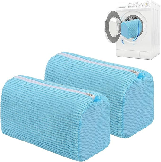2 Pcs Shoe Washing Machine Bag Sneaker Laundry Bags For washers, Cleaned 360° Mesh Pouch Reusable & Durable Laundry Shoe Bag Side Zipper, Suitable for Washing Machine and Dryer(blue)