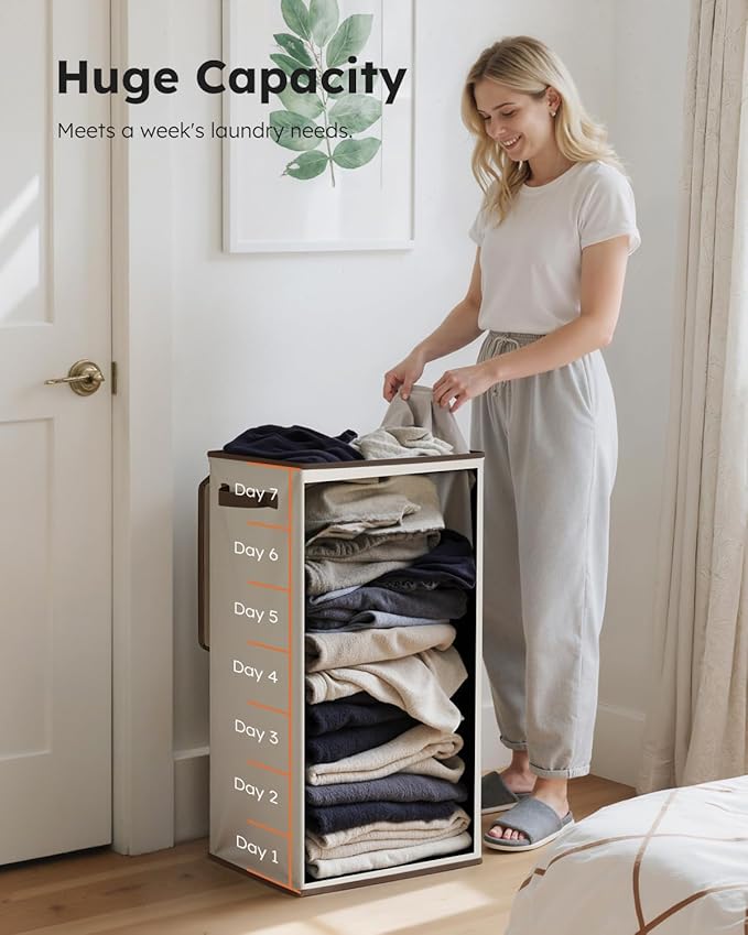 SOLEDI Clothes Hamper with Lid - 100L XL - Large Laundry Basket with Removable Bag, Collapsible Laundry Baskets, Convenient Storage - Hampers for Laundry for Bedroom, Bathroom, Closet, Dorm, Off-White