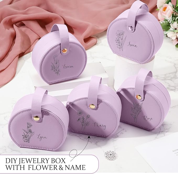 Weysat 12 Pack Travel Jewelry Case Bulk Mini Leather Bridesmaid Jewelry Gift Box Small Earring Storage Organizer (Purple)