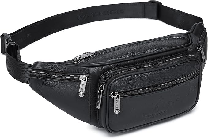 Genuine Leather Fanny Pack/Waist Bag/Organizer with Adjustable Belt, Multiple Pockets For Men and Women