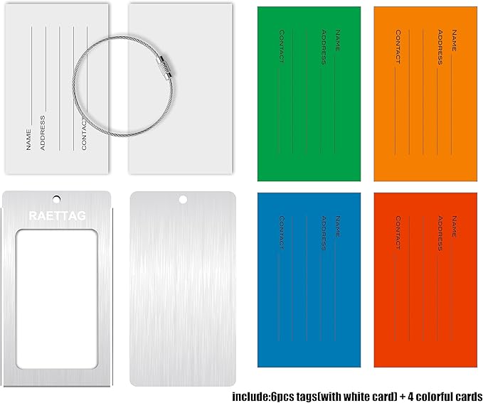 Luggage Tags Metal Suitcase Tags Travel Bag ID Identifier Luggage Tag (Silver 6-Pack)