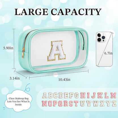 YOOLIFE Initial Make Up Bag Travel Toiletry Bag, Clear Makeup Bag Preppy Cosmetic Bags Organizer Travel Essentials Gifts for Women Teen Girlfriend Teacher Mom Birthday Mothers Day Gifts Blue B