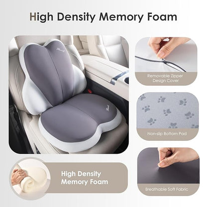 FLORICH Car Seat Cushion and Back Support for Car Ultrathick Memory Foam Office Chair Cushions with Lumbar Support Pillow for Sciatica & Back & Tailbone Pain Relief (Beige Grey)