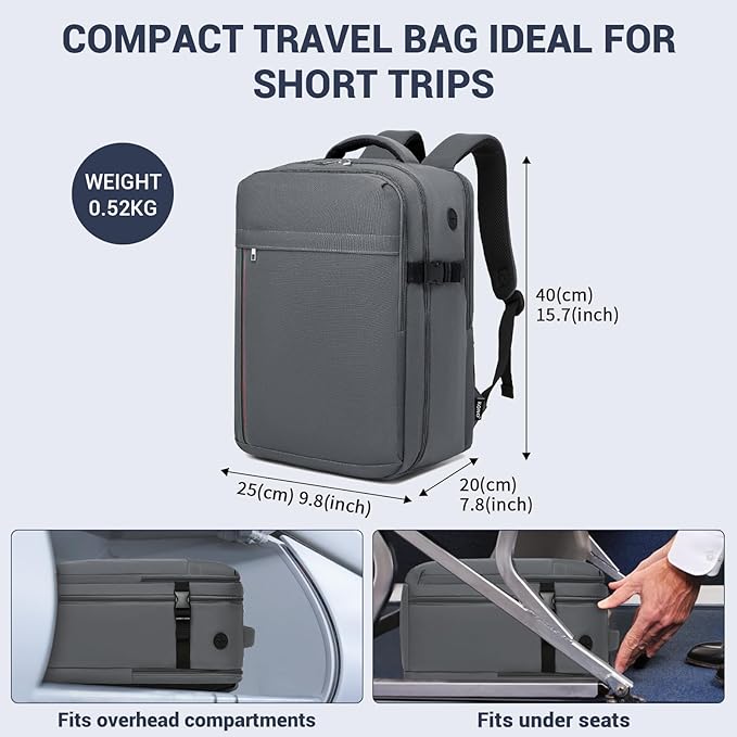 Kono Backpack Carry-on Bag 40x20x25 Carry-on Bag Airplane Travel 20L, 15.6-inch Laptop Backpack, for Men Women, Grey