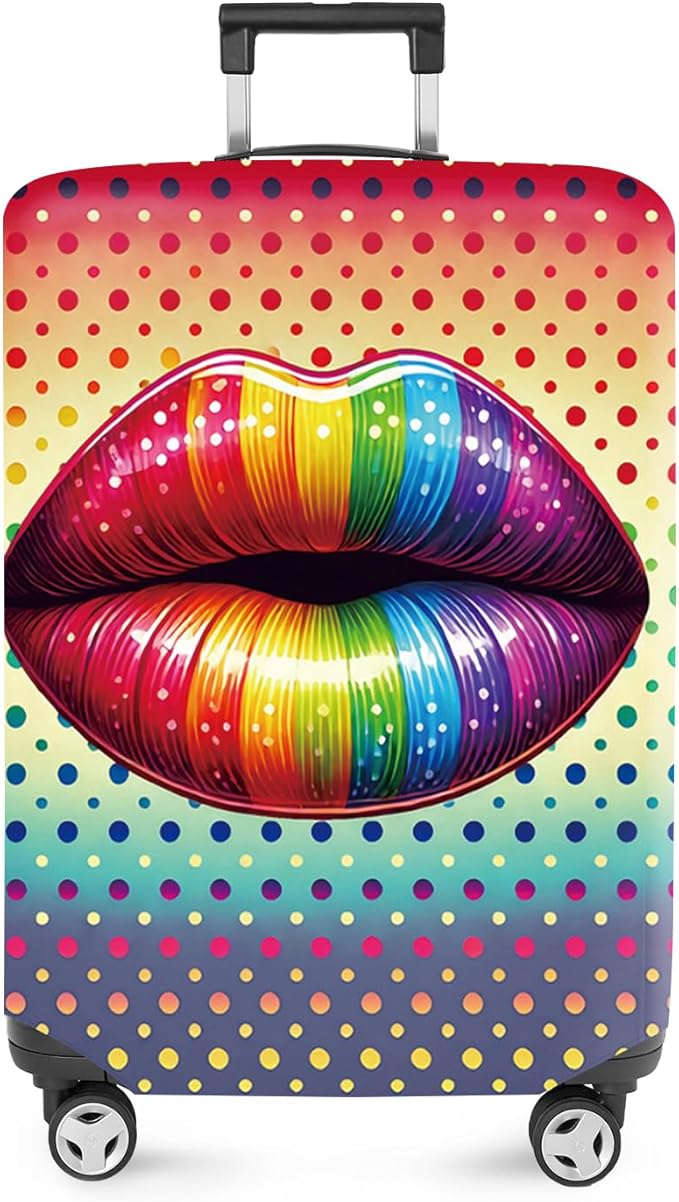 ANNA QUEEN Pop Art Rainbow Lips Luggage Cover, Colorful Suitcase Protector with Bold Lip Design, Stretchable, Washable Travel Cover for 28-30 Inch Luggage, Fun & Fashionable Style