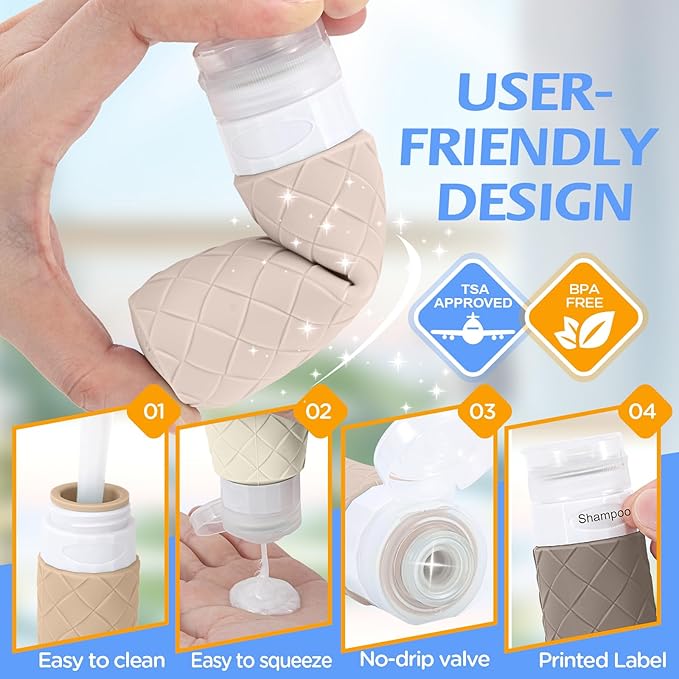 16 Pack Travel Bottles for Toiletries, TSA Approved Travel Size Toiletries Containers Set, BPA-Free Silicone Leak Proof Refillable Bottles Stackable Creams Jars Accessories Kit W/Clear Bag(Cream)