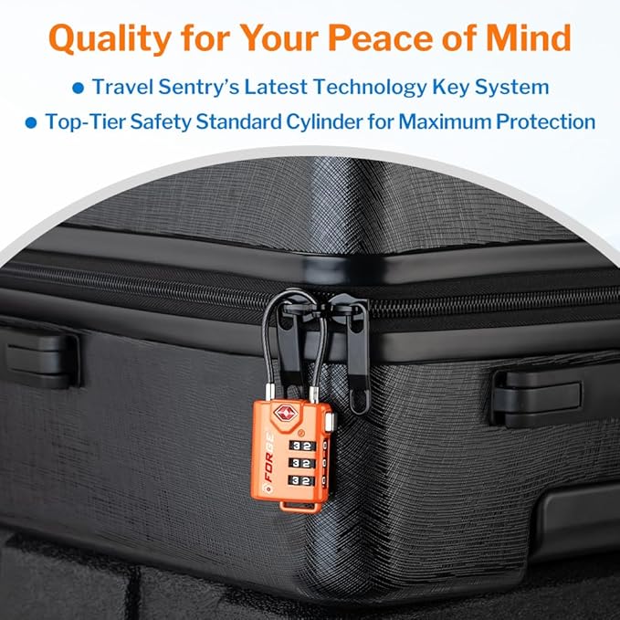 TSA Approved Cable Luggage Locks, Re-settable Combination with Alloy Body, Orange 4 Locks.