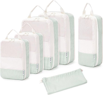 Narwey 6 Set Compression Packing Cubes for Travel Kids Women Carry on, Packing Organizers Bag for Backpack Luggage Suitcase Duffle Bags