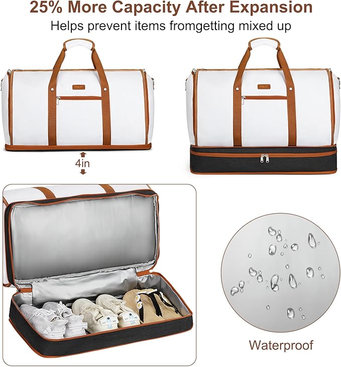 Garment Duffle Bag for Travel - Convertible Carry on Garments Duffel Bags Travel Bag for Women Men Large Weekender Bag with Shoes Compartment 3 in 1 Hanging Clothes Suit Dress Bag 3pcs Set