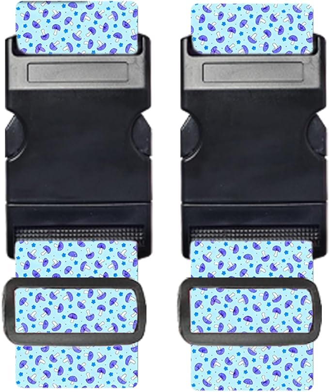 Nuxovilar Luggage Straps of 2 Set Small Blue Purple Mushrooms Pattern, 1.96x90.5 inches - Luggage Straps for Suitcases, Great for Nature Trips, Hiking, Leisure Travel