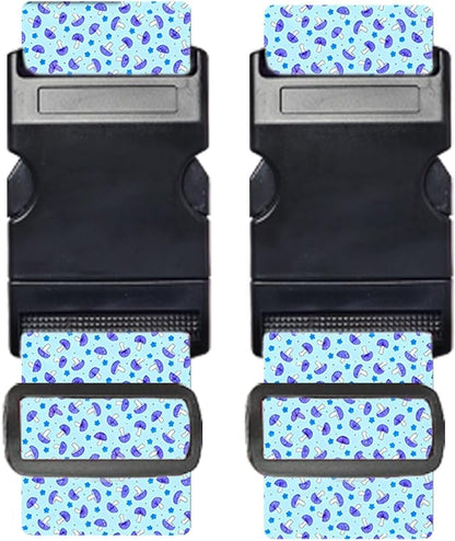 Nuxovilar Luggage Straps of 2 Set Small Blue Purple Mushrooms Pattern, 1.96x90.5 inches - Luggage Straps for Suitcases, Great for Nature Trips, Hiking, Leisure Travel