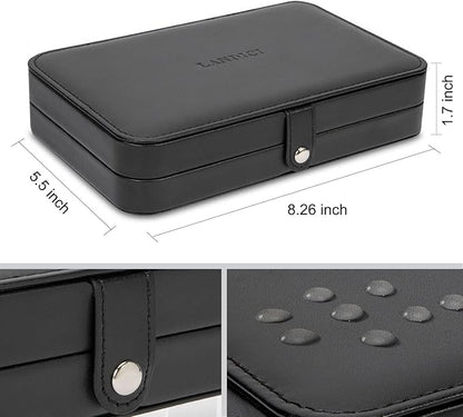 LANDICI Small Jewelry Box for Women Girls, PU Leather Travel Jewelry Case, Portable Jewelry Organizer Storage Holder Display for Ring Earrings Necklace Bracelet Bangle Men Kids Gift, Black
