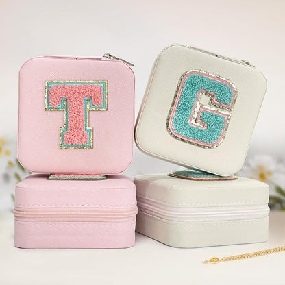 SANDJEST Personalized Jewelry Box, Pink Travel Jewelry Box with Initial G, Small Monogrammed Jewelry Case Organizer for Girls Women Teen Kids, Mini Travel Essentials Gifts for Birthday Christmas