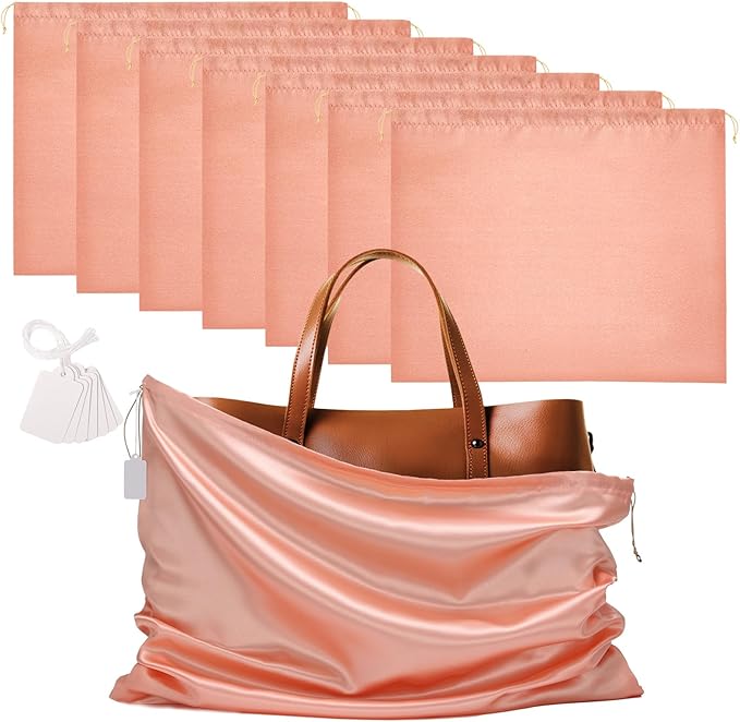 Ewen 23.6x19.6in Pink Orange Dust Bags for Handbags, 7 Pack of Dustproof Silk Bags with Drawstring for Shoes and Boots, Purse Bag for Storage, Satin Covers for Travel, Protectors for Luxury Handbags