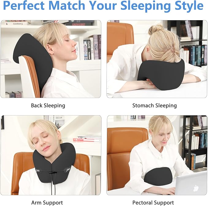 jiaao Neck Pillow Airplane, 2025 Upgraded Memory Foam Travel Pillow for International Flights, Adjustable Clasp, Storage Bag, Advanced Neck Support for Road Trips, Home, Office, and Gaming