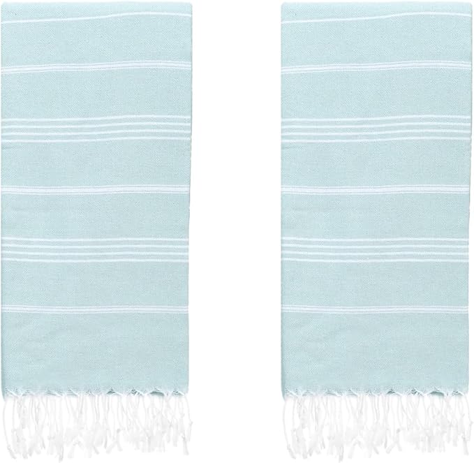 Turkish Beach Towels, Pack of 2 | Oversized, Quick Dry, Sand Free | 100% Cotton, Large 38x71 Towels for Beach, Pool, Travel | Ultra-Soft, Compact, and Absorbent | Aquamarine
