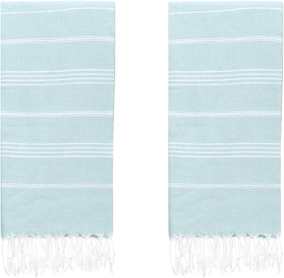Turkish Beach Towels, Pack of 2 | Oversized, Quick Dry, Sand Free | 100% Cotton, Large 38x71 Towels for Beach, Pool, Travel | Ultra-Soft, Compact, and Absorbent | Aquamarine