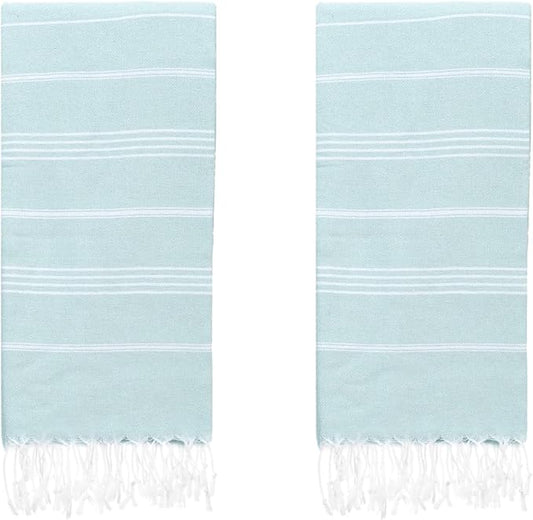 Turkish Beach Towels, Pack of 2 | Oversized, Quick Dry, Sand Free | 100% Cotton, Large 38x71 Towels for Beach, Pool, Travel | Ultra-Soft, Compact, and Absorbent | Aquamarine