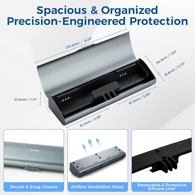 Aluminum Electric Toothbrush Travel Case, 2 in 1 Travel Toothbrush Holder for Oral B/Oral-B Pro 1000 1500 5000 7000 and Most Electric Toothbrush for Traveling, Removable Silicone Liner-Grey