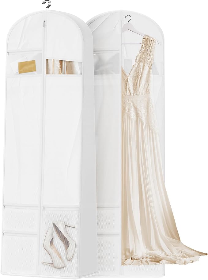 72inches Garment Bag with Zipper Pocket, Wedding Dress Bag for Gowns Long, White