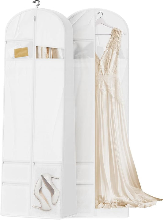 72inches Garment Bag with Zipper Pocket, Wedding Dress Bag for Gowns Long, White