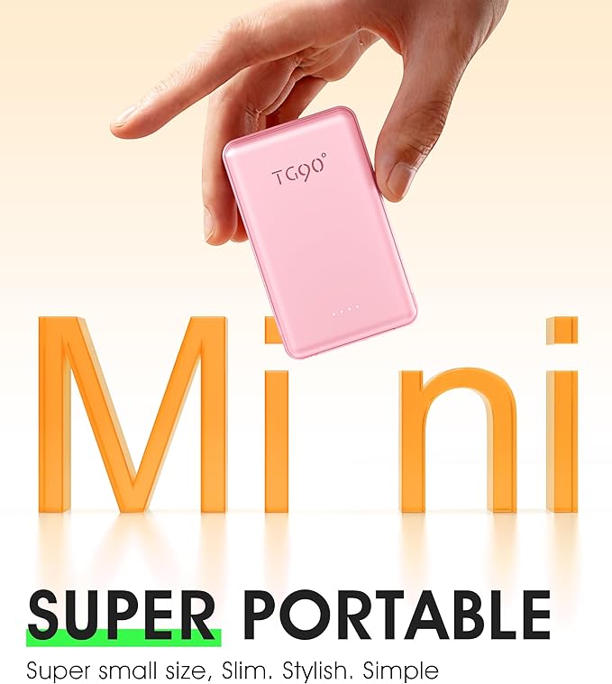 TG90° 5000mAh Portable Charger Built-in AC Wall Plug and Cables, Slim Fast Charging Power Bank, Pocket Size USB C External Battery Pack Compatible with iPhone 17 16 15 14 13 12 Samsung Google iPad